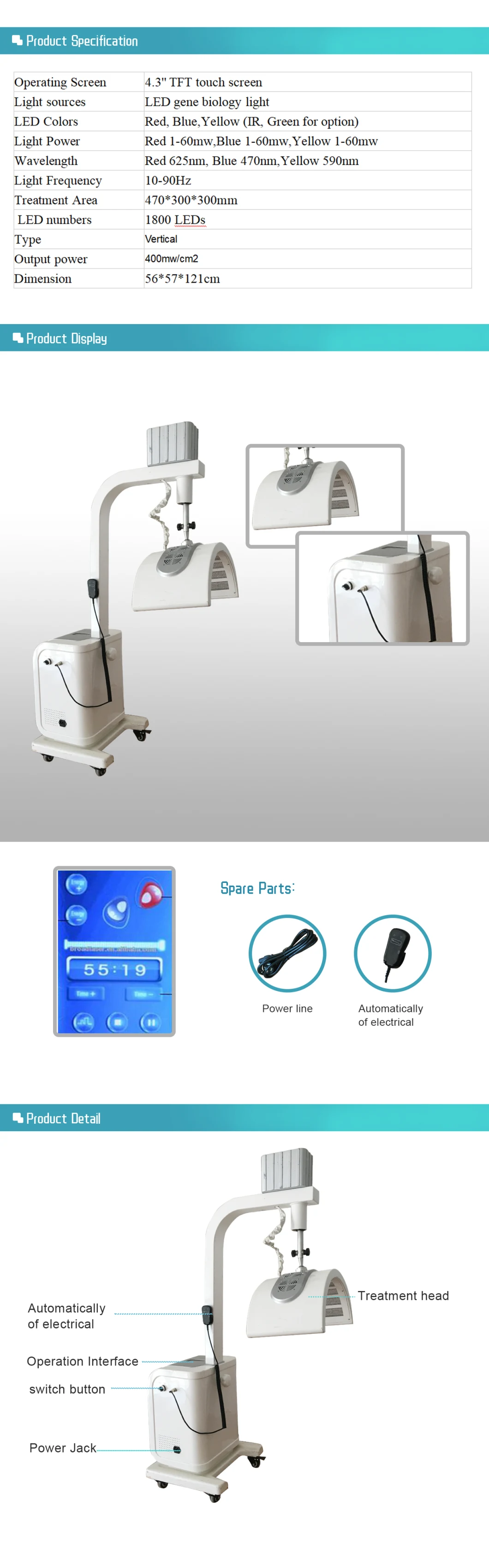 Medical Ce Approved Medical LED Light Therapy/ PDT LED Blue Red Green Light